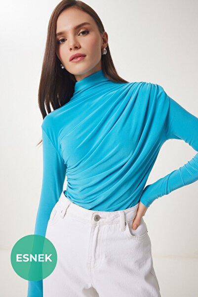 Lovelyİstanbul Bluză nisipoasă turcoaz - Detaliu cu șnur, LFF0001