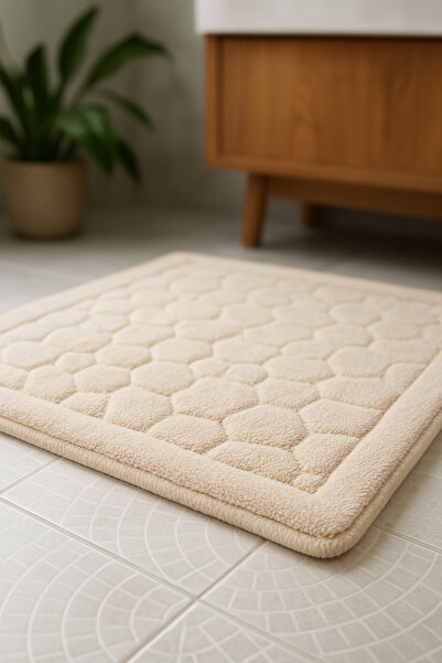 HOMEMOME Βαμβακερό χαλάκι μπάνιου Pebble 2 τεμαχίων Κρέμα 60*100 & 50*60