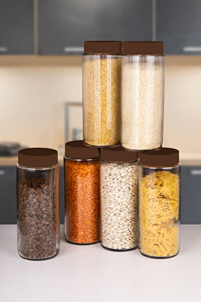 Lizzy 6 Lı Jumbo Boy Kapaklı Cam Erzak Kavanozu Saklama Kabı 1500 ml