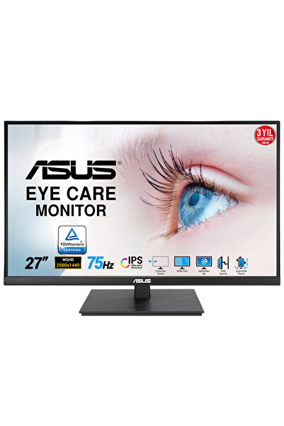ASUS VA27AQSB 27" LED IPS 1ms 75Hz 2560x1440 WQHD HDMI DP USB Multimedya (Vesa) Pivot Sync Low Blue