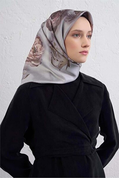 Armine Tivil Pure Silk Scarf 9419 - 03 Gray Mixed Pattern