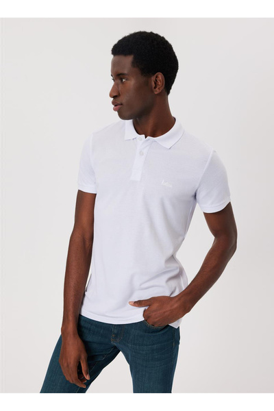 Lee Cooper Ανδρικό μπλουζάκι με λαιμόκοψη πόλο λευκό 232 LCM 242048 TWINS WHITE