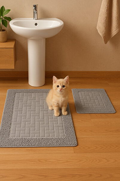 HOMEMOME Βαμβακερό χαλάκι μπάνιου Mosso Domino Σετ 2 τεμαχίων Γκρι 60*100 & 5...