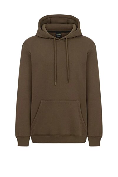 MYSPORT MY SPORT 5017 Ανδρικό μαλακό φούτερ με κουκούλα από οργανικό βαμβάκι κανονικό καφέ με τσέπες καγκουρό