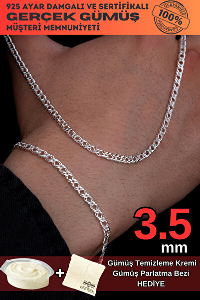 OSMANLI GÜMÜŞ Erkek Gümüş Kolye Bileklik Set - 3.5mm 925 Ayar Rambo Model Güm...