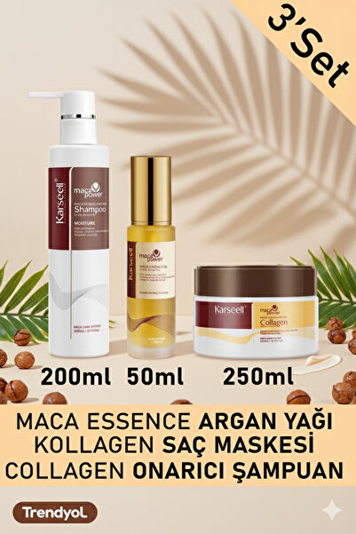 KARSEELL SET Onarıcı Repair Kolajen Saç Maskesi 250 ml + Nemlendirici Şampuan 200 ml + Argan Yağı 50 ml