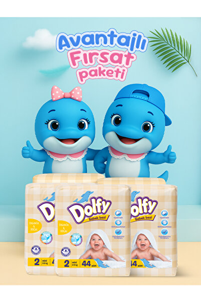 DOLFY Bebek Bezi 2 Beden Ekonomik Fırsat Paketi I 220 Adet I 3-6 Kg (44X5 PAKET)