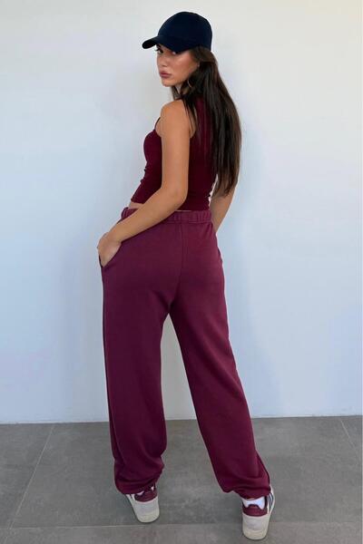 Madmext Bordo Paçası Manşetli Cepli Kadın Eşofman Altı Mg2540