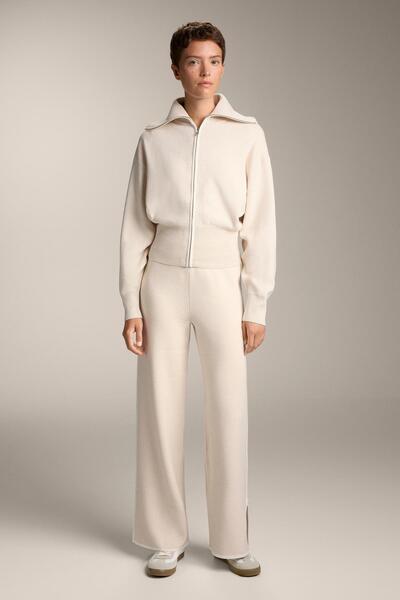 Oysho Knit jacket with high collar and contrasting piping