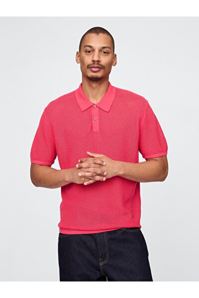 GAP Erkek Açık Pembe Dokulu Kroşe Polo T-Shirt