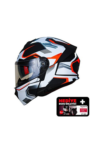 Yohe 935SV Kask Çene Açılır Motosiklet Mat Siyah Beyaz Çift Vizör UV Bluetoot...