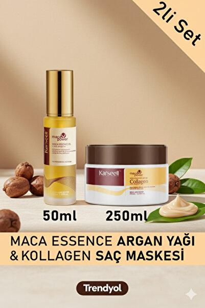 KARSEELL SET Maca Özü Onarıcı Repair Kolajen Saç Maskesi 250 ml + Argan Yağı 50 ml Karsel