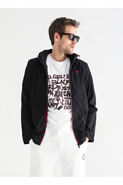 Fabrika Siyah Kapüşonlu Erkek Basic İnce Mont MARLON