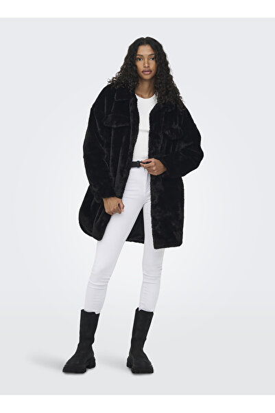 ONLY Palton negru pentru femei cu textura moale 15260048