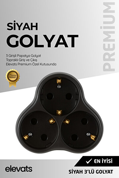 Elevats Premium Siyah 3’lü Papatya Golyat Priz | Çoklu Priz | 3'lü Priz | Priz Çoğaltıcı | 3'Lü Golyat