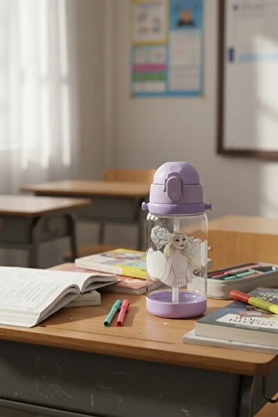 Miniso Disney Frozen Lisanslı Omuz Askılı Plastik Şişe (520ml) - Mor