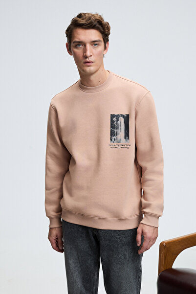 GRIMELANGE Ανδρικό φούτερ LUCIAN με στάμπα στο στήθος και την πλάτη, στρογγυλή λαιμόκοψη και κανονική εφαρμογή, βιζόν