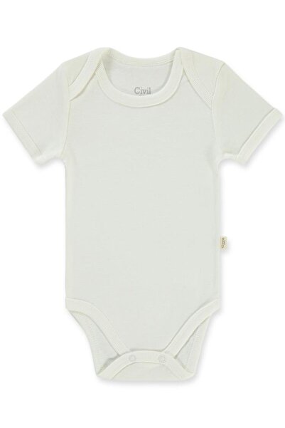Civil Baby Düz Kısa Kol 3-9 Ay Çıtçıtlı Badi - Beyaz 9-12 Ay