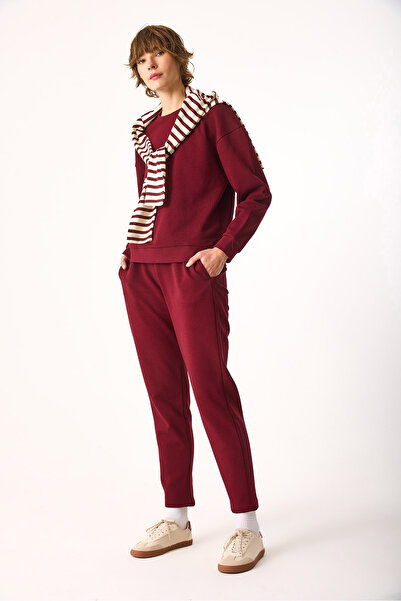 VENA Rhona Crew Neck Regular Fit 3 Thread Sweatshirt-Burgundy