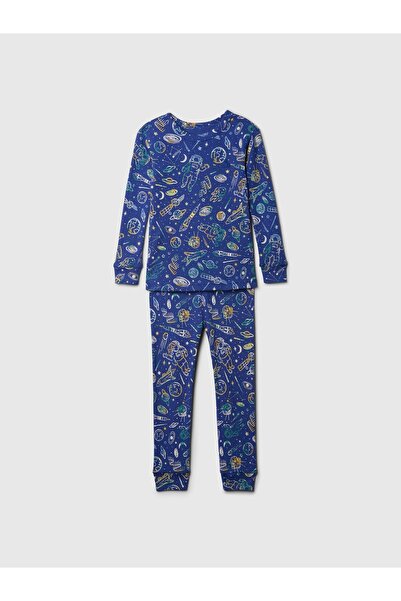 GAP Bebek Mavi %100 Organik Pamuk Desenli Pijama Takımı