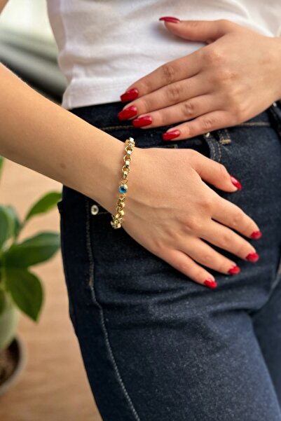 Utku Kuyumculuk 14 Ayar Nazar Boncuklu Altıgen Doc Özel Tasarım Altın Bileklik