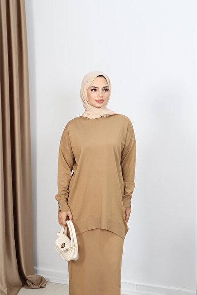 NİSUM MODA Button Detailed Mercerized Skirt Suit