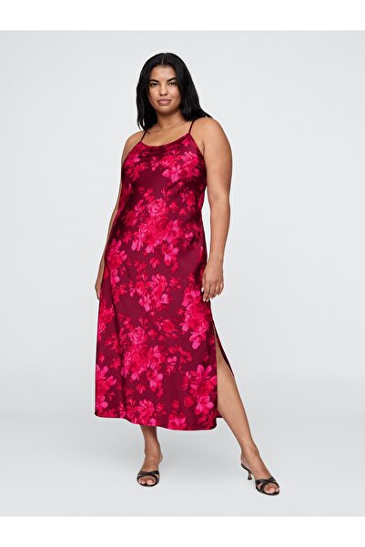 GAP Kadın Pembe Geri Dönüştürülmüş Saten Slip Maxi Elbise