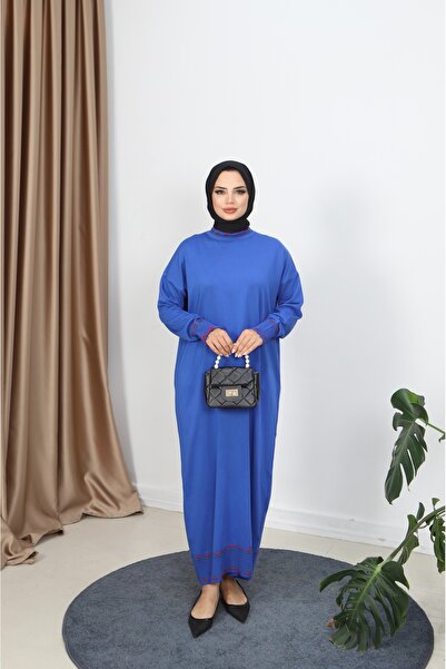 NİSUM MODA فستان مرسيريزد مخطط بلونين