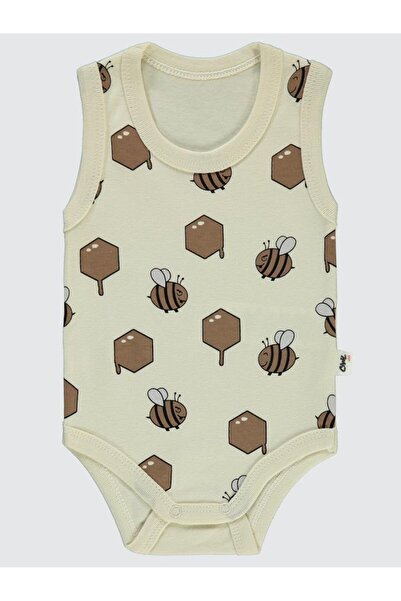 Civil Baby Arı Empirme Printed Sfr.Kol1-36 Month Snap Fastener Badi - Beige