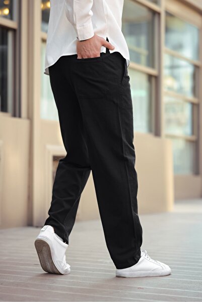 COMBİNE MİCHAİL Erkek Keten Bol Kesim Pantolon SİYAH