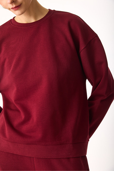 VENA Rhona Crew Neck Regular Fit 3 Thread Sweatshirt-Burgundy
