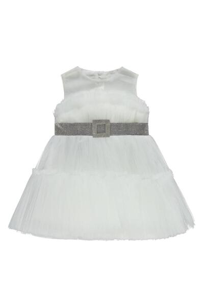 Civil Girls Silver Buckle Evening Dress for 2-5 Years Old - Ecru4-5 Years Old