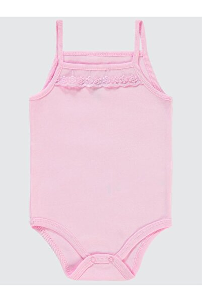 Civil Baby Penye İp Askılı Dantelli 3-9 Ay Kız Çıtçıtlı Badi - Pembe 9-12 Ay