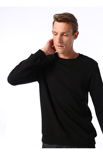 Fabrika Bisiklet Yaka Düz Siyah Erkek Sweatshırt JOSEYY