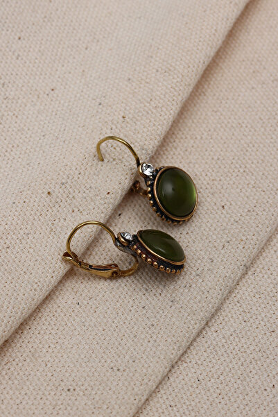 Süspüs Accessories Saydam Açık Yeşil Taşlı Yuvarlak Otantik Küpe