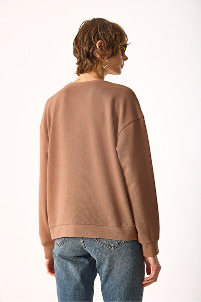 VENA Rhona Crew Neck Regular Fit 3 Thread Sweatshirt-Brown