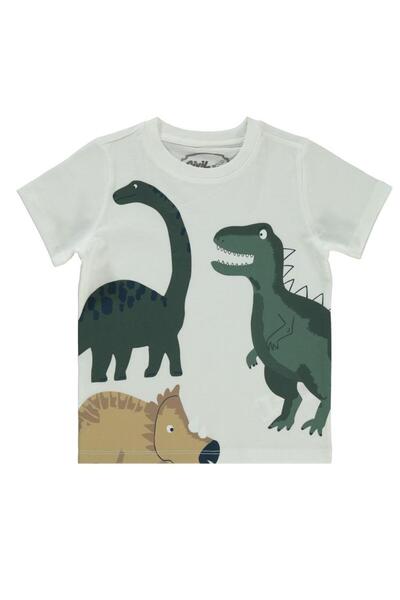 Civil Boys Dinosaur Kingdom Printed T-Shirt for Ages 2-5 - Ecru