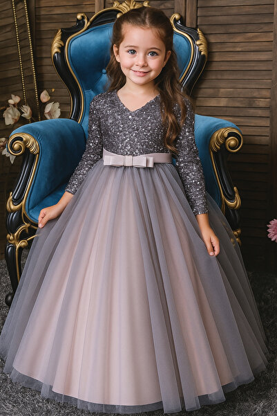 Tomac Βραδινό φόρεμα για κορίτσια με γκρι παγιέτες