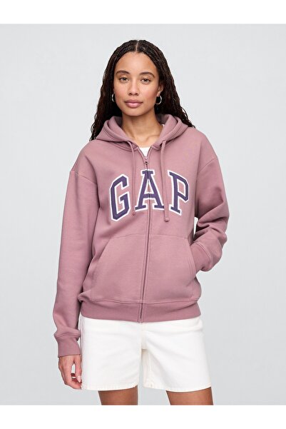 GAP Kadın Pembe Logo Fleece Fermuarlı Sweatshirt