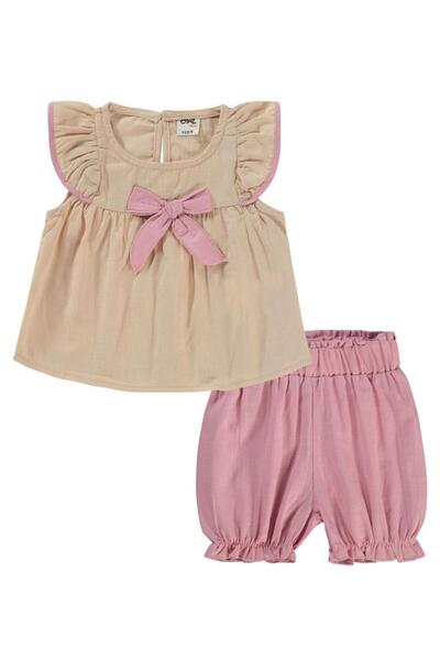 Civil Baby Kol Fırfırlı Fiyonklu 6-18 Ay Takım - Bej18-24 Ay