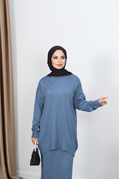 NİSUM MODA Button Detailed Mercerized Skirt Suit