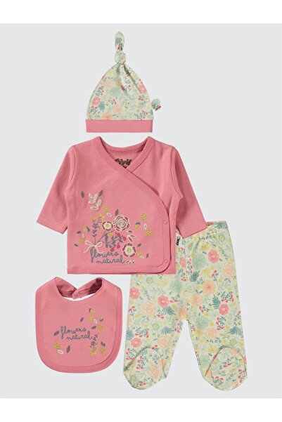 Civil Baby طقم ملابس داخلية مكون من 4 قطع مطبوع عليه زهور طبيعية - وردي 0-1 شهر