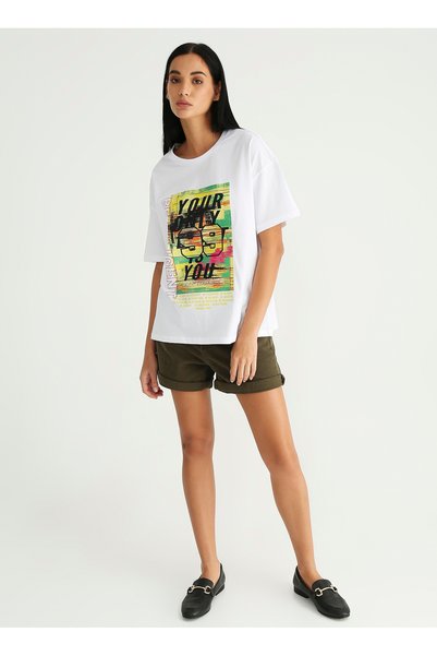 Fabrika Sports Crew Neck Printed White Women's T-Shirt S-Sumere