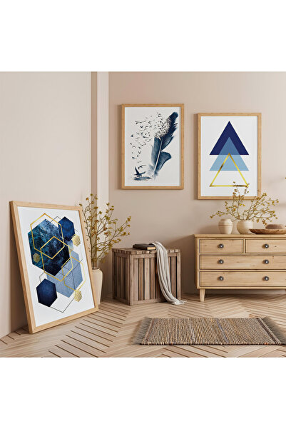 Zevahir Mobilya Dekorasyon Set de pictură triplă din lemn cu forme minimalist...