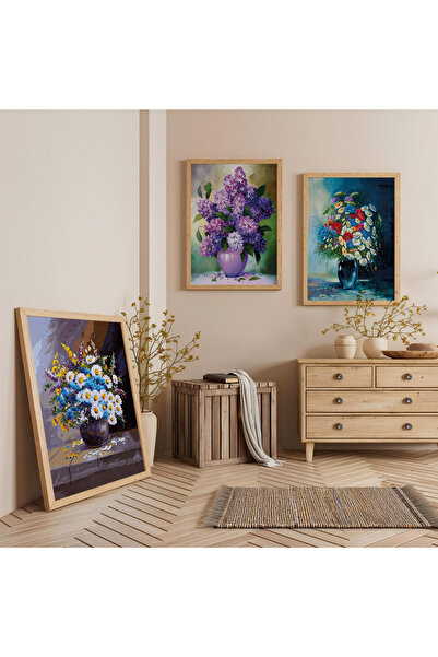 Zevahir Mobilya Dekorasyon Set de pictură triplă din lemn cu vază colorată cu...