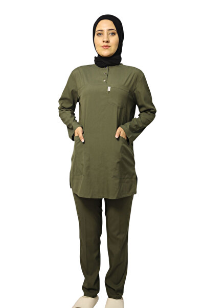 nutrix طقم زي موحد للممرضات والأطباء من الليكرا الناعمة باللون الأخضر الكاكي زي مستشفى