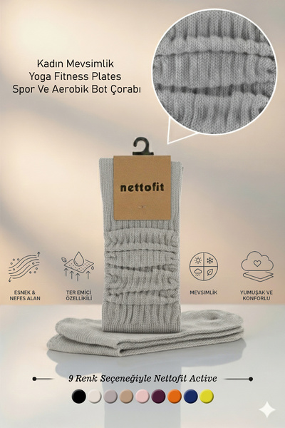 nettofit Single Women's Seasonal Gray Yoga Fitness Plates Sports and Aerobics Boot Socks