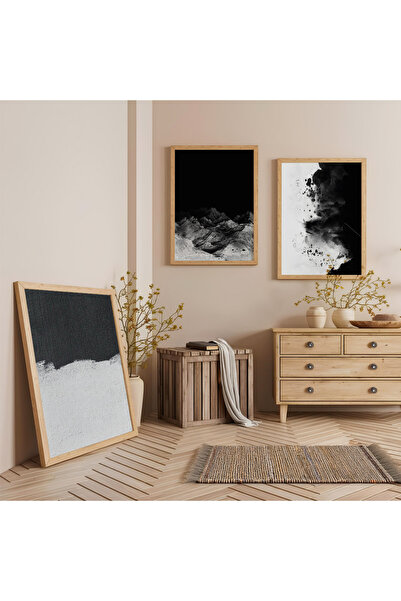 Zevahir Mobilya Dekorasyon Set de pictură modernă triplă din lemn alb-negru c...