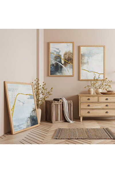 Zevahir Mobilya Dekorasyon Σετ Τριών Ξύλινων Πίνακων με Ξύλινο Πλαίσιο Ομιχλώ...