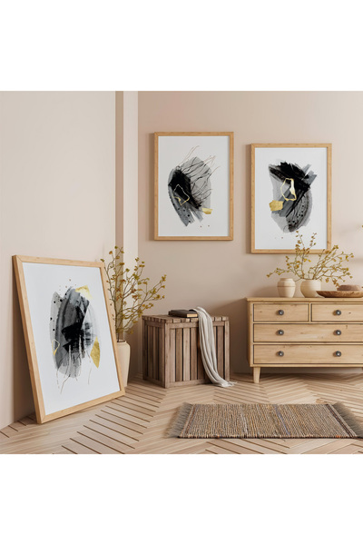 Zevahir Mobilya Dekorasyon Дървена рамка „Ритми на черното“ – комплект от три...